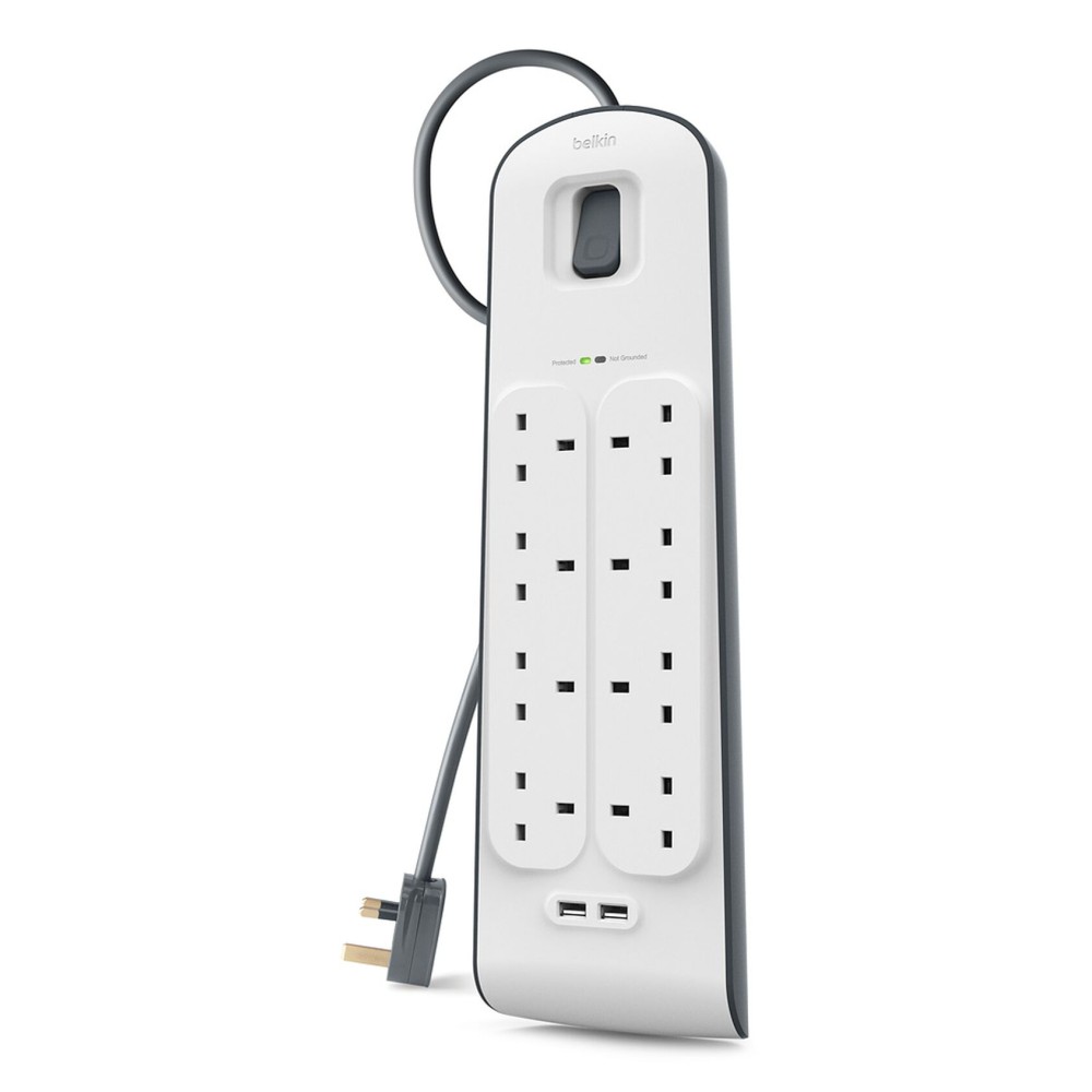 Belkin BSV604AF2M Surge Protector 6 AC Outlets 2 USB Ports 650J 2m Cable White Belkin BSV604AF2M Surge Protector 6 AC Outlets 2 USB Ports 650J 2m Cable White