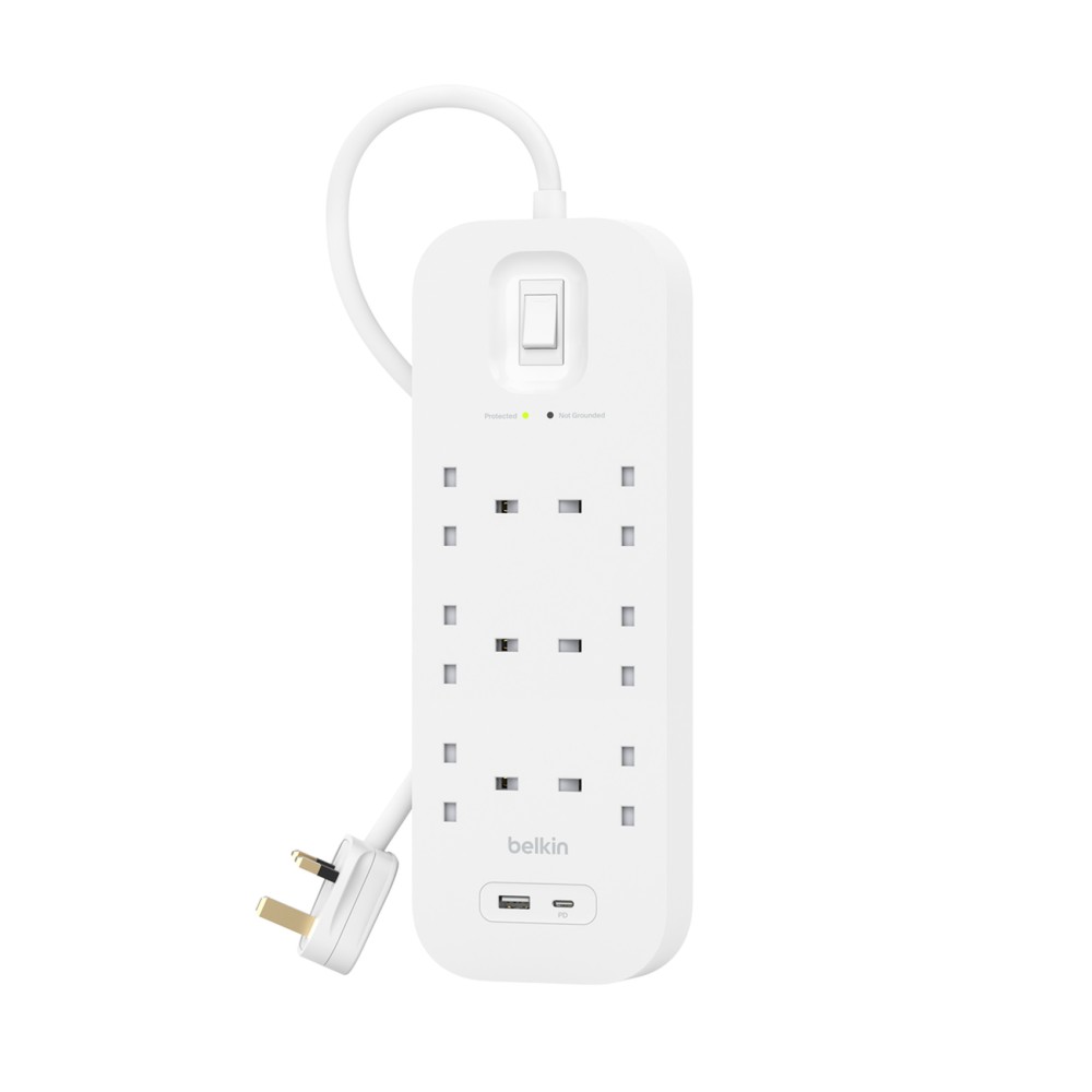 Belkin Connect 6 AC Outlet Surge Protector with 2x USB Charger 2m White Belkin Connect 6 AC Outlet Surge Protector with 2x USB Charger 2m White