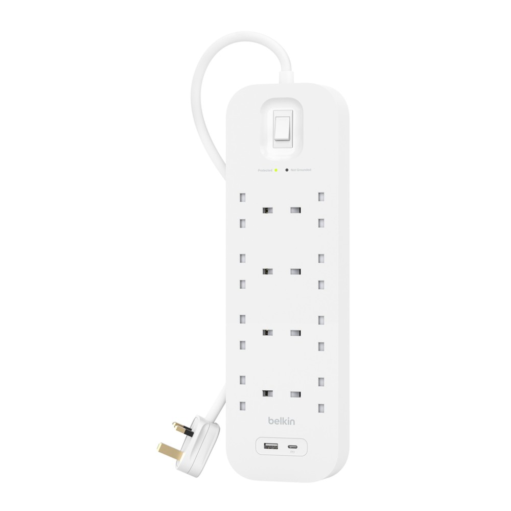 Belkin Connect 8-Gang Surge Protector USB-C PD 900J 2m White