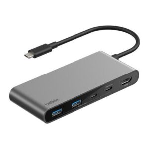 Belkin Connect USB-C 7-in-1 Hub, 2x USB-C, 2x USB 2.0, HDMI 4K 60Hz, SD/MicroSD, 100W PD, Grey