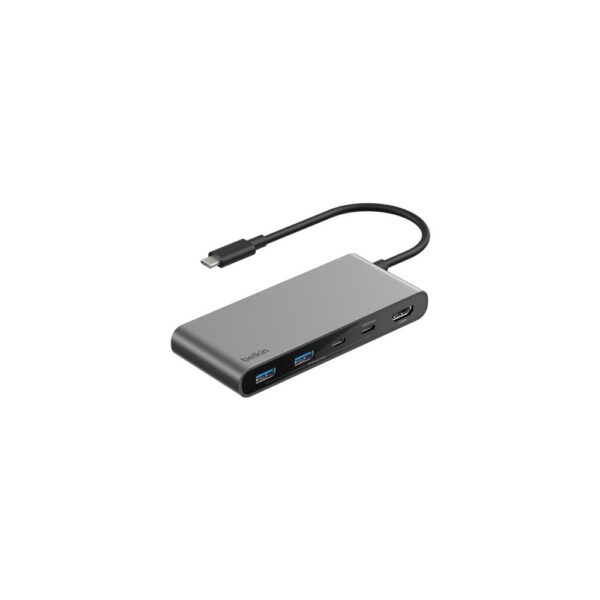 Belkin Connect USB-C 7-in-1 Hub, 2x USB-C, 2x USB 2.0, HDMI 4K 60Hz, SD/MicroSD, 100W PD, Grey
