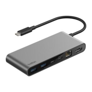 Belkin INC024HQSGY USB-C 8-in-1 Hub with 100W Power Delivery, 4K 60Hz HDMI, 2.5 Gigabit Ethernet, Grey