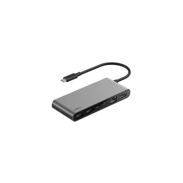Belkin INC024HQSGY USB-C 8-in-1 Hub with 100W Power Delivery, 4K 60Hz HDMI, 2.5 Gigabit Ethernet, Grey