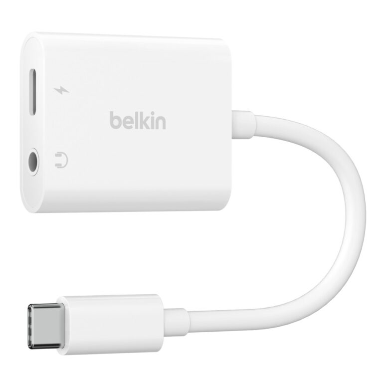 Belkin NPA004 USB-C 2-in-1 Adapter with 3.5mm Audio Jack and 60W PD White