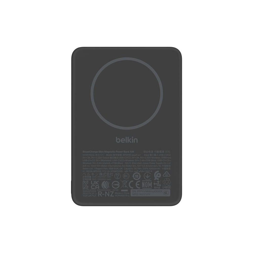 Belkin Slim Magnetic Power Bank 10K 7.5W Wireless Fast Charging USB-C Black Belkin Slim Magnetic Power Bank 10K 7.5W Wireless Fast Charging USB-C Black