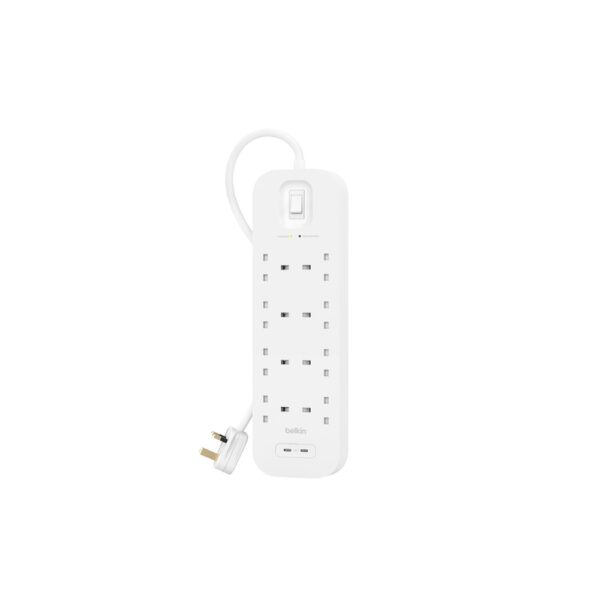 Belkin SRB004af2M 8 AC Outlet Surge Protector 900 J with 2x USB White 2m