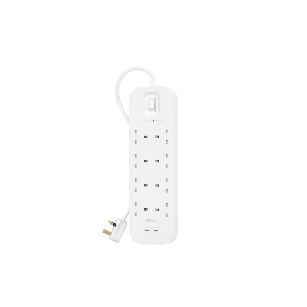 Belkin SRB004af2M 8 AC Outlet Surge Protector 900 J with 2x USB White 2m Belkin SRB004af2M 8 AC Outlet Surge Protector 900 J with 2x USB White 2m