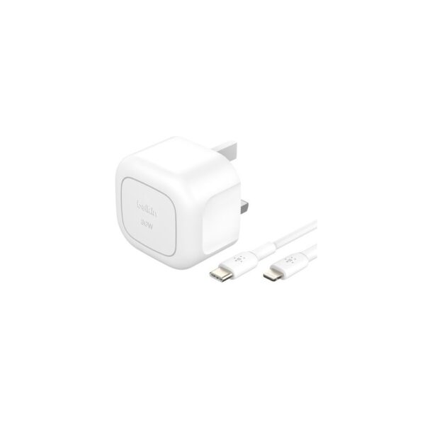 Belkin WCA008MY1MWH-B5 Wall Charger 30W USB-C PD 3.1 with USB-C to Lightning Cable White