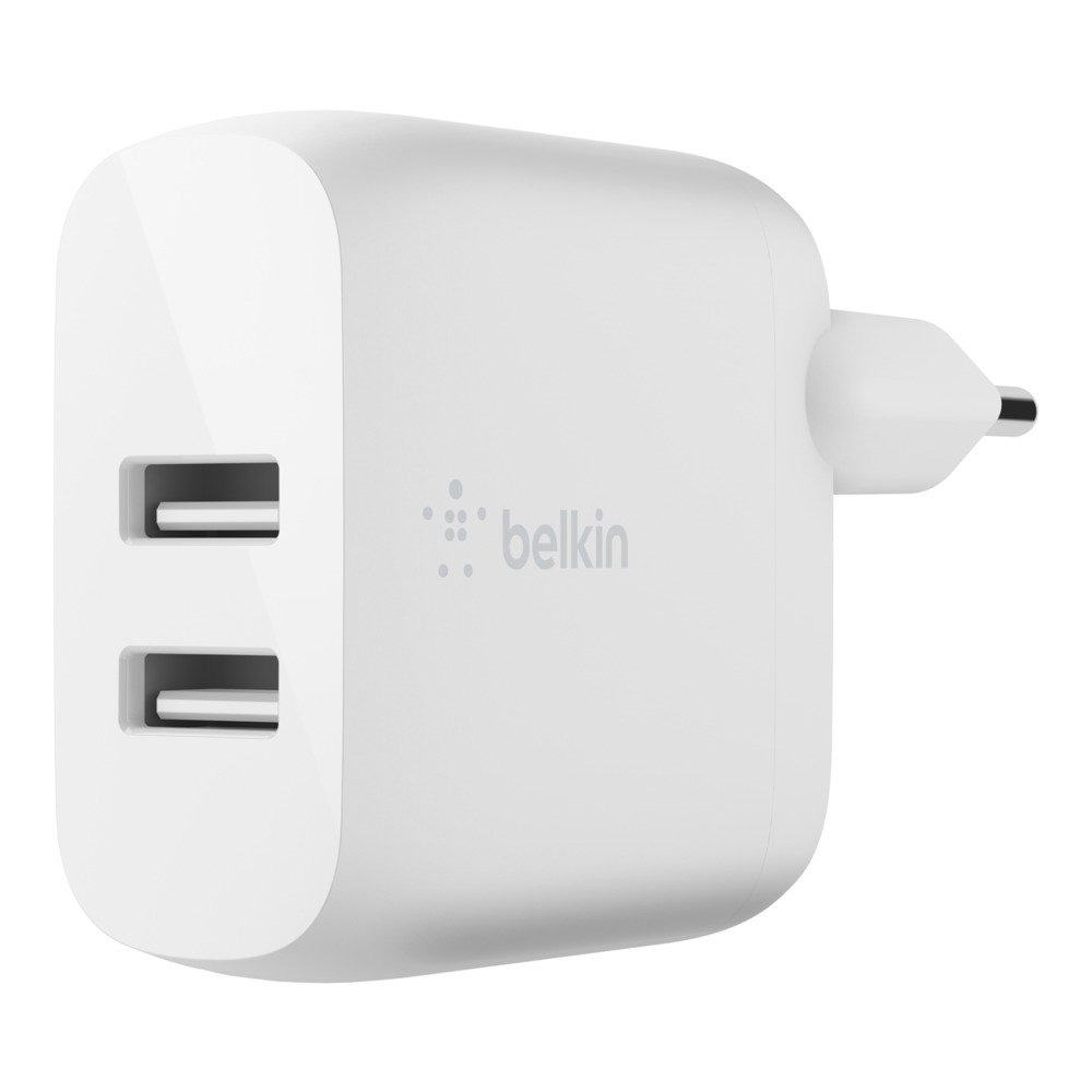 Belkin WCB002VFWH 24W Dual USB-A Wall Charger for Smartphone & Tablet - White Belkin WCB002VFWH 24W Dual USB-A Wall Charger for Smartphone & Tablet - White