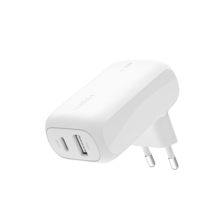 Belkin WCB009vfWH 42W Dual Port USB-C Charger with PPS for Laptop, Smartphone, Tablet - White