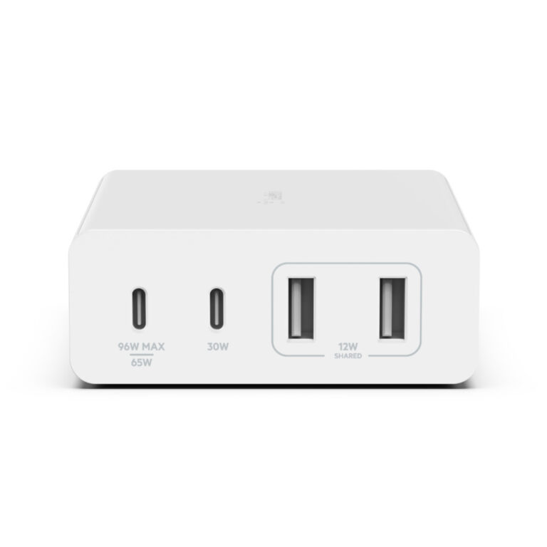 Belkin WCH010myWH 108W 4-Port GaN AC Fast Charger with 2x USB-C & 2x USB-A, White