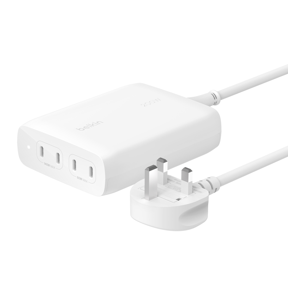 Belkin WCH015MYWH 200W GaN 4-Port USB-C Universal Fast Charger with Power Delivery 3.1 - White Belkin WCH015MYWH 200W GaN 4-Port USB-C Universal Fast Charger with Power Delivery 3.1 - White