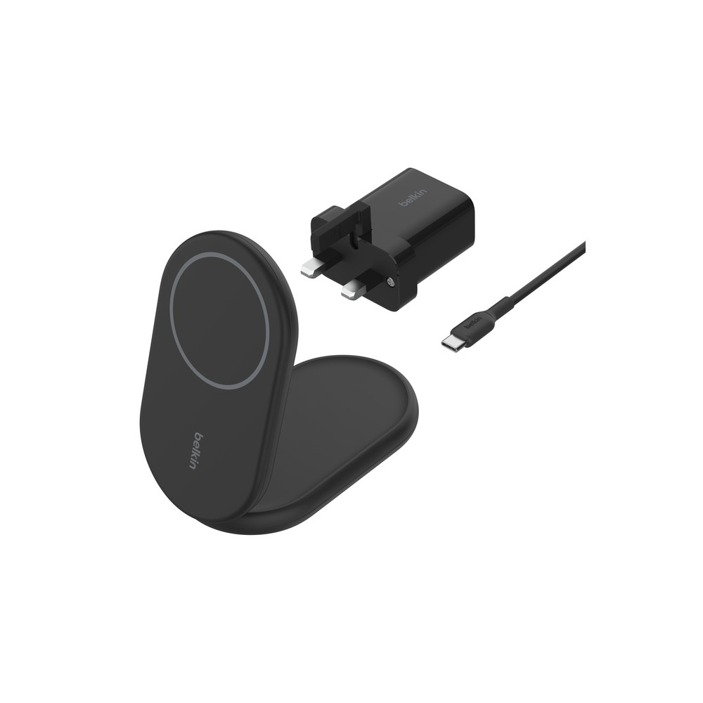 Belkin WIB007MYBK Qi2 Wireless Charger Stand/Pad for Headphones, Smartphone - Black Belkin WIB007MYBK Qi2 Wireless Charger Stand/Pad for Headphones, Smartphone - Black