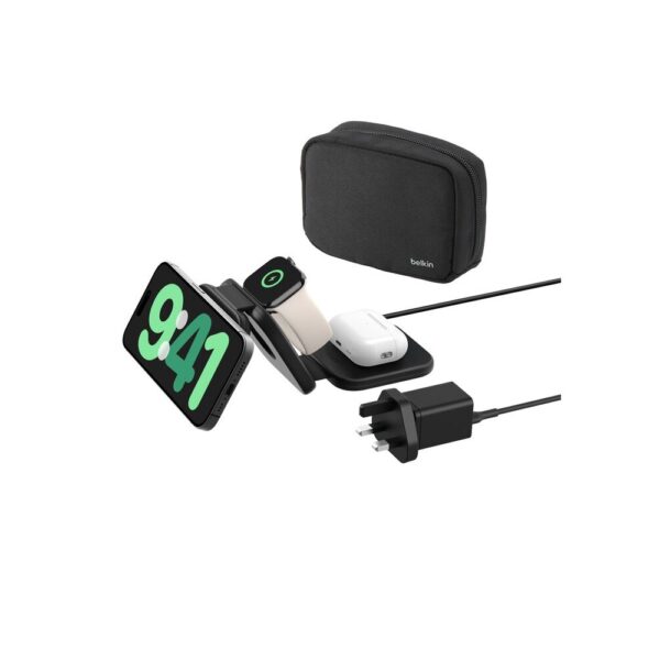 Belkin WIZ024MYBK BoostCharge Pro 3-in-1 Wireless Charger with Qi2, MagSafe, 15W Fast Charging, Black