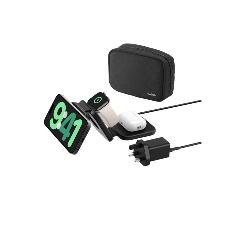 Belkin WIZ024MYBK BoostCharge Pro 3-in-1 Wireless Charger with Qi2, MagSafe, 15W Fast Charging, Black