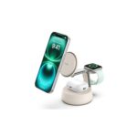 Belkin WIZ040MYSD Qi2 45W 3-in-1 Wireless Charger with MagSafe for iPhone & AirPods - White/Chrome