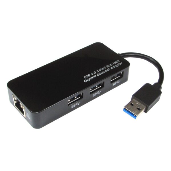 Cables Direct USB 3.2 Gen 1 Hub & Gigabit Ethernet Adapter, 3x USB-A, RJ-45, Black