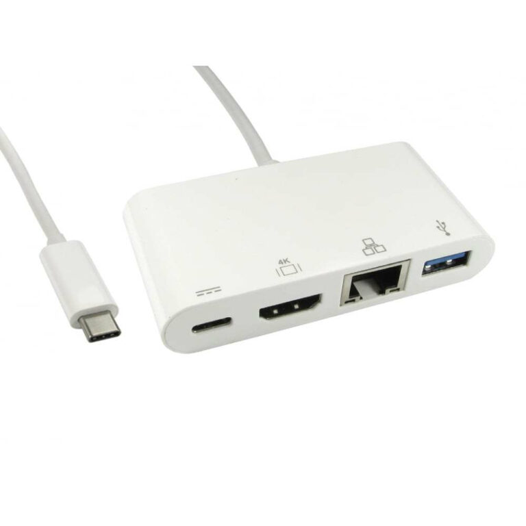 Cables Direct USB3C-HDMI-COMBO USB-C to HDMI Adapter with USB 3.2 Gen 1 Hub, Gigabit Ethernet, White