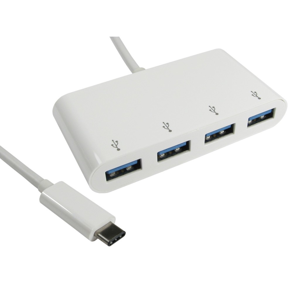 Cables Direct USB3C-HUB4BP 4 Port USB 3.2 Gen 2 Type-C Hub 0.15m White