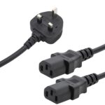 connektgear 2.5m UK Mains Power Splitter Cable - UK Plug to 2 x C13 Sockets, Black