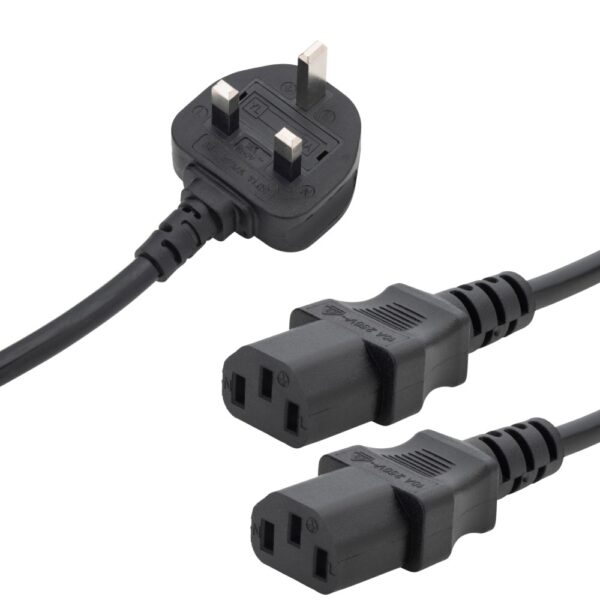 connektgear 2.5m UK Mains Power Splitter Cable - UK Plug to 2 x C13 Sockets, Black