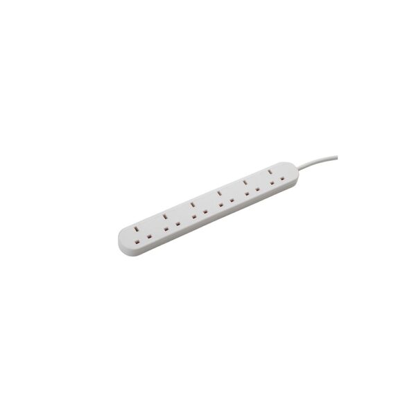 Connektgear 3m 6 Way Power Extension Block - UK Plug to 6x UK Sockets - White
