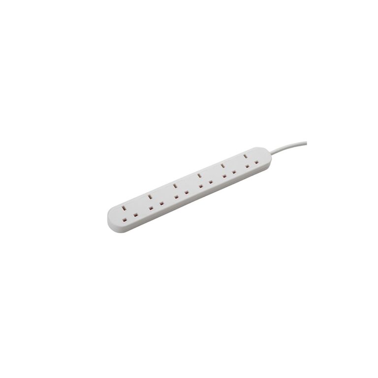 Connektgear 3m 6 Way Power Extension Block - UK Plug to 6x UK Sockets - White
