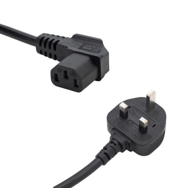 Connektgear 3m UK Mains Power Cable - UK Plug to Right Angled C13 Coupler, Black
