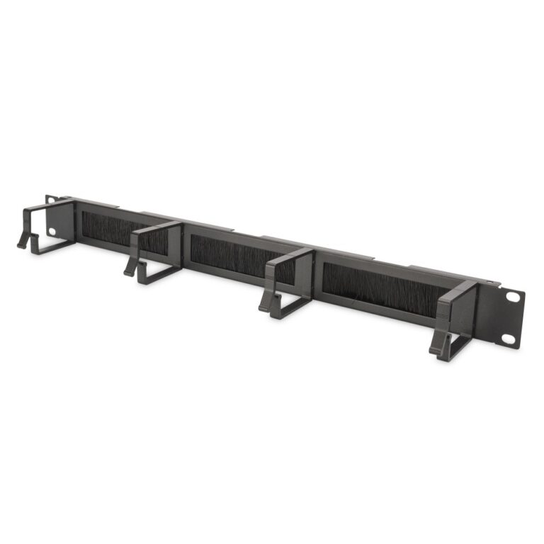 Digitus 1U 19" Cable Management Panel with Brush Entries, Black, Steel Housing