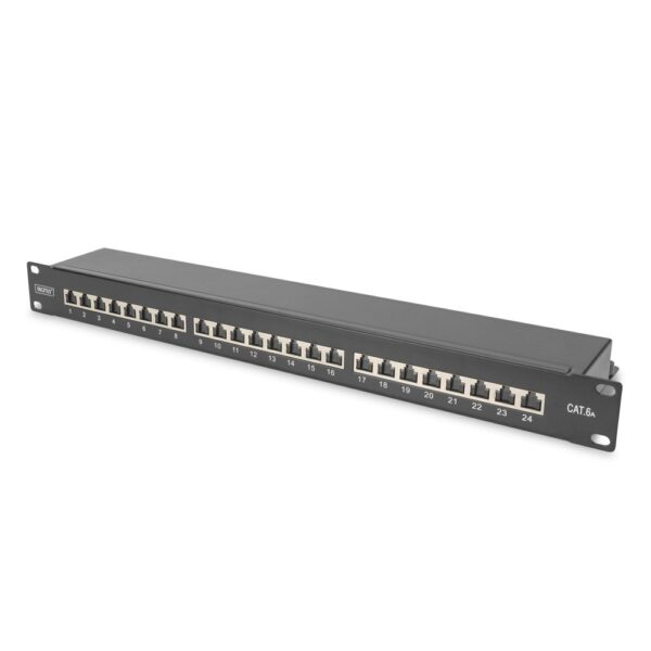 Digitus CAT 6A 24-Port 1U Shielded Rackmount Patch Panel, Steel, Black