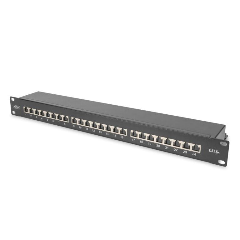 Digitus CAT 6A 24-Port 1U Shielded Rackmount Patch Panel, Steel, Black