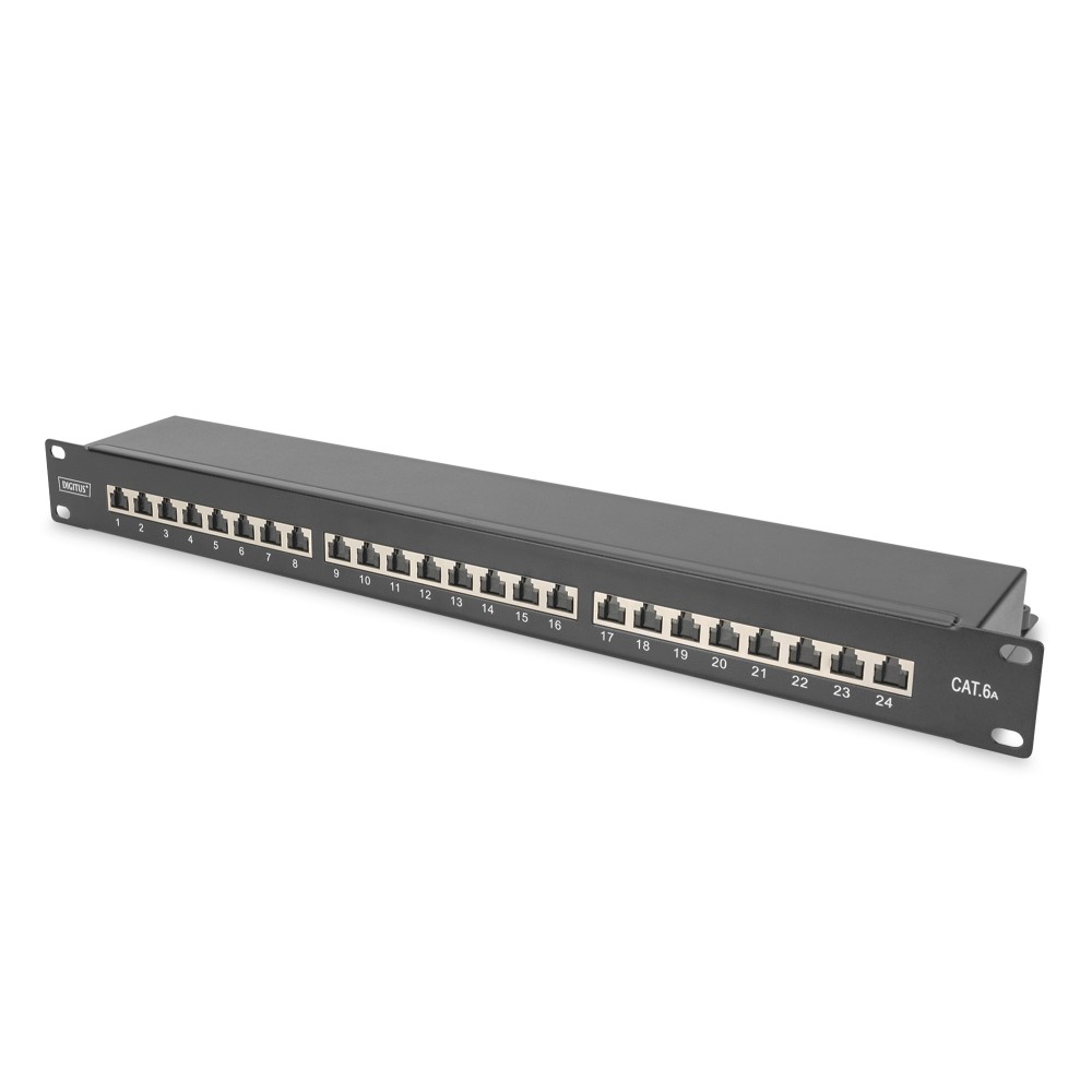 Digitus CAT 6A 24-Port 1U Shielded Rackmount Patch Panel, Steel, Black Digitus CAT 6A 24-Port 1U Shielded Rackmount Patch Panel, Steel, Black