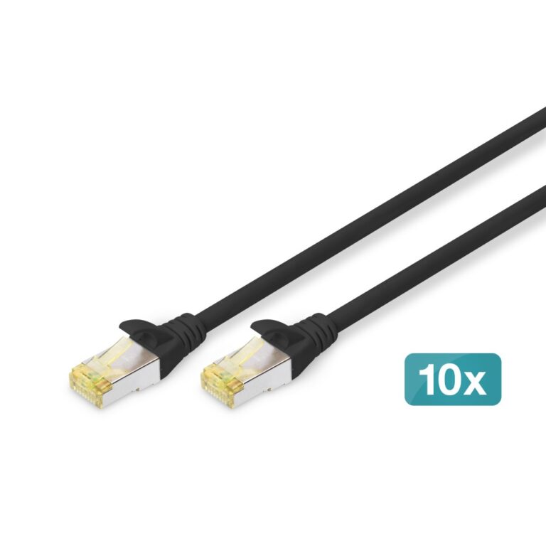 Digitus CAT 6A S/FTP Patch Cable, 0.5m, RJ-45 to RJ-45, 10 Pack, Black