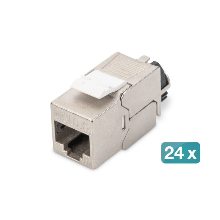 Digitus CAT 6A Shielded Keystone Module Set 24pc, RJ-45 to LSA, Tool-Free, Silver