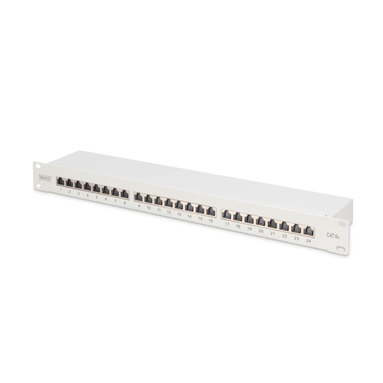 Digitus CAT 6A Shielded Patch Panel 24 Port Gigabit Ethernet Rack Mount 1U Grey