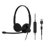 Epos IMPACT 100 UC Wired Headset with Boom Microphone, USB-C & USB-A, In-Line Control, Black