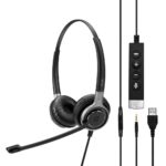 EPOS IMPACT SC 665 USB Wired Binaural Headset with Microphone, USB-A, 3.5mm Jack, Noise Cancelling, Black/Silver
