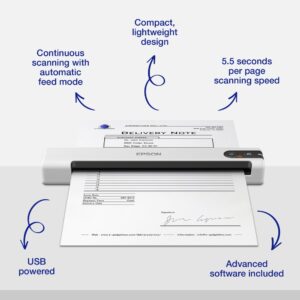 Epson WorkForce DS-70 Handheld Portable Document Scanner 600 DPI USB 2.0 White