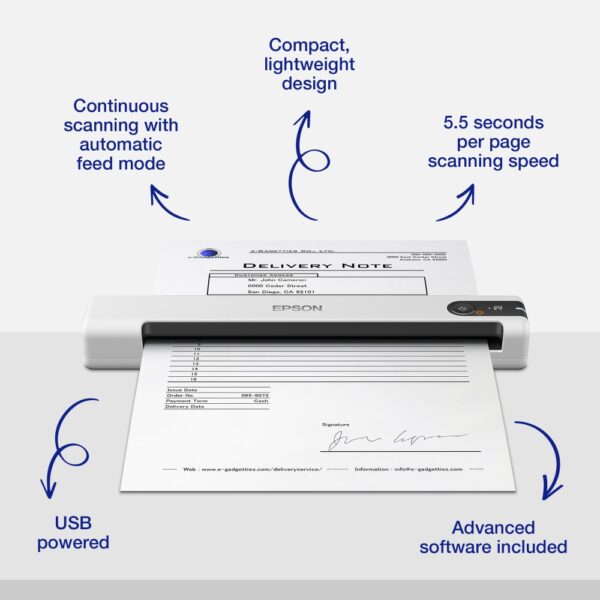 Epson WorkForce DS-70 Handheld Portable Document Scanner 600 DPI USB 2.0 White