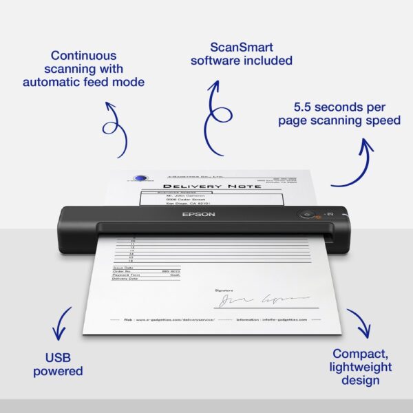 Epson WorkForce ES-50 Handheld Portable A4 Document Scanner USB 2.0 Black