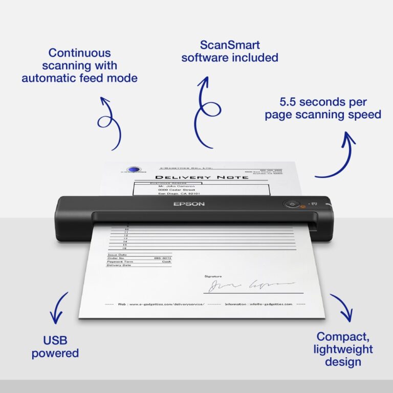 Epson WorkForce ES-50 Handheld Portable A4 Document Scanner USB 2.0 Black