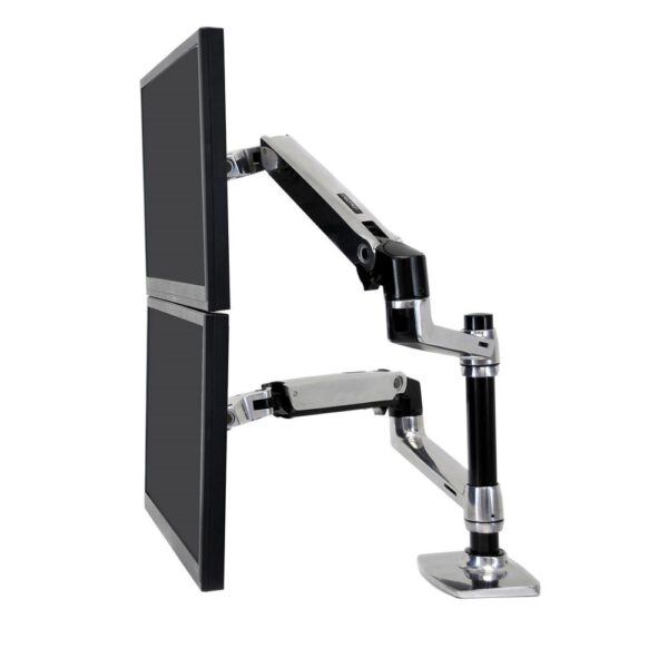 Ergotron LX Series Dual Stacking Arm Desk Mount for 2x 24" Monitors, 18.1kg Capacity, Silver