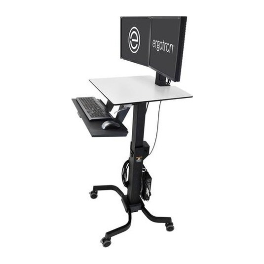 Ergotron WorkFit-C Dual Sit-Stand Multimedia Cart for Flat Panel up to 22 Inch with Keyboard Tray Black, Grey