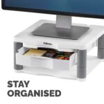 Fellowes Computer Monitor Stand with 3 Height Adjustments, 21" Max Screen, 36kg Weight, Platinum