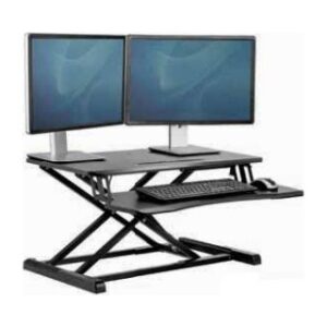 Fellowes Corsivo Sit Stand Workstation Desk - 17kg Capacity, 2 Displays, 28-390mm Height Adjustment, Black