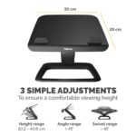 Fellowes Hana LT Laptop Stand for Desk - 19" Max Screen, 4.5kg Capacity, 3 Height Adjustments - Black
