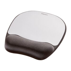 Fellowes Memory Foam Mouse Mat with Wrist Support - Ergonomic Black/Silver
