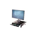 Fellowes Office Suites Monitor Stand with 5 Height Adjustments, Storage Tray, Black/Silver