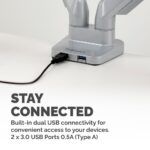Fellowes Platinum Series Dual Monitor Arm Mount for 2 x 40" Screens with USB 3.2 Hub, Silver