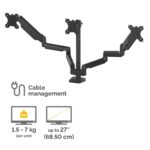 Fellowes Platinum Series Triple Monitor Arm for 3x 27" Displays, 7kg Max, USB Hub, Black